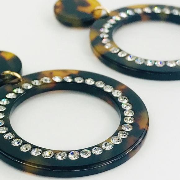 Tortoise Crystal Drop Hoop Earrings - Picture 4 of 8